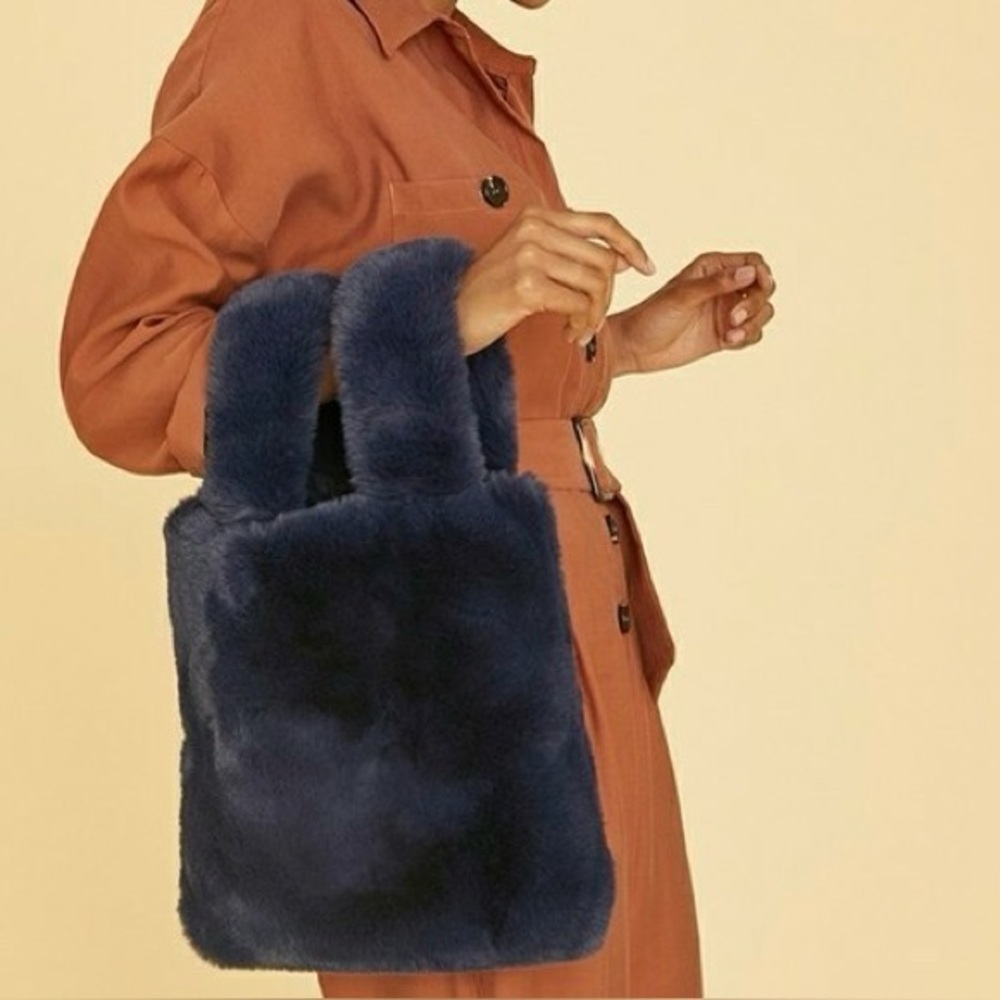Unhide Navy Faux Fur Tote Bag